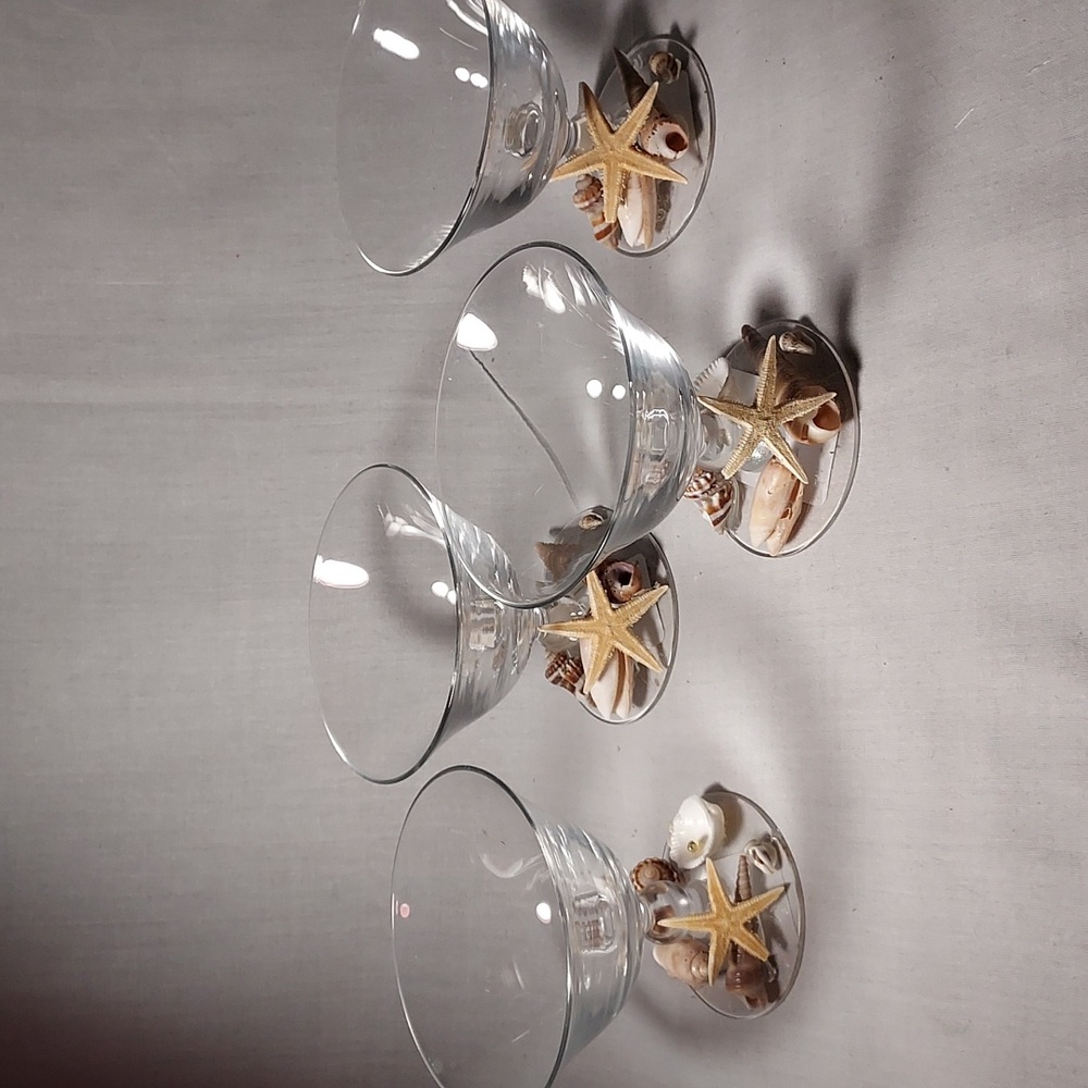 Handmade Shell Art Dessert Glasses Pudding Cups  Set of 4 Unique Design